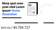 Medical prescription document signed, accompanied by placeholder text and dashed lines. Ideal for healthcare, forms, documentation, official papers, medical industry, pharmacies, clinics. Landing. Medical Prescription Document with Signature, Text, and Dashed Line Elements. Стоковая иллюстрация, агентство Ingram Publishing / Фотобанк Лори