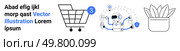 Shopping cart with three items, robot using AI with interconnected devices, and simple plant in pot. Ideal for e-commerce, AI technology, minimalistic design, digital themes, automation, modern web. Shopping Cart, AI Technology, and Plant in a Pot Illustrations for Modern Digital Interfaces. Стоковая иллюстрация, агентство Ingram Publishing / Фотобанк Лори