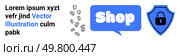 Blue shop speech bubble, shield with lock, falling coins, and lorem ipsum text. Ideal for online shopping securities, e-commerce safety, financial transactions, secure payments, digital marketing. Online Shopping Security Banner with Coin Graphics and Shield Lock Icon. Стоковая иллюстрация, агентство Ingram Publishing / Фотобанк Лори