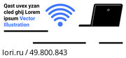 Blue wireless signal waves emitting from a central point next to a black laptop with placeholder text. Ideal for websites, apps, e-learning, tech blogs, banners, marketing, education resources. Blue wireless Signal with Black Laptop and Placeholder Text for Digital Connectivity Theme. Стоковая иллюстрация, агентство Ingram Publishing / Фотобанк Лори