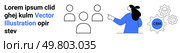 Team leader pointing towards team members and CRM gears. Ideal for marketing, management, CRM software, team coordination, business strategies, corporate training, workflow optimization. Banner. Team Leader Presenting CRM Concept to Team Members with Gears and Abstract Figures. Стоковая иллюстрация, агентство Ingram Publishing / Фотобанк Лори