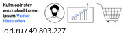 Man with beard icon, bar chart with upward arrow, and shopping cart. Text header in black and blue. Ideal for e-commerce, business growth, data analytics, user avatars, tech services, marketing. Man with Beard Icon, Chart Representing Growth, and Shopping Cart with Text Header. Стоковая иллюстрация, агентство Ingram Publishing / Фотобанк Лори