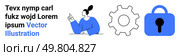 Person pointing with a gear and padlock icons. Ideal for technology, security, innovation, data protection, privacy, systems, applications. Banner for landing page. Animated person pointing, gear icon, and lock symbol representing technology, security, and innovation. Стоковая иллюстрация, агентство Ingram Publishing / Фотобанк Лори