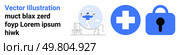 Man juggling, blue cross symbol, and blue lock icon. Ideal for healthcare, security, technology, safety, medical services, personal data protection, and online security. Banner for landing page. Man juggling, blue cross symbol, and blue lock icon for healthcare and security themes. Стоковая иллюстрация, агентство Ingram Publishing / Фотобанк Лори