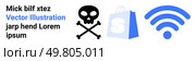Three symbols include a skull and crossbones, a shopping bag, and a wireless signal in blue. Ideal for technology, online shopping, cybersecurity, communication, educational resources. Landing page. Variety of Symbols Representing Different Aspects Such as Danger, Shopping, and Communication. Стоковая иллюстрация, агентство Ingram Publishing / Фотобанк Лори