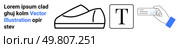 Casual shoe combined with text formatting block and hand holding business card. Ideal for fashion branding, typography, business identification, graphic design, marketing, retail, and online store. Casual Shoe, Text Formatting, and Business Card Concept for Apparel and Typography Design. Стоковая иллюстрация, агентство Ingram Publishing / Фотобанк Лори