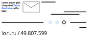 Monochromatic design featuring an envelope, text placeholders, lines, and circles. Ideal for web design, user interfaces, modern aesthetics, minimalism, digital communication, professional layouts. Monochromatic Email Concept Design with Minimalist Elements and Modern Typography. Стоковая иллюстрация, агентство Ingram Publishing / Фотобанк Лори