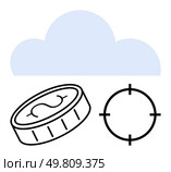 Cloud with coin and target symbolizing financial success and precision in cloud computing. Ideal for fintech, cloud storage, investment planning, software development, tech strategies, data analysis. Cloud Computing for Financial Success and Precision Technology Objectives. Стоковая иллюстрация, агентство Ingram Publishing / Фотобанк Лори