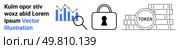Magnifying glass over bar and line chart, padlock, and stack of cryptocurrency tokens labeled token. Ideal for data analysis, security, financial technologies, blockchain, digital assets, investment. Data Analysis, Security, and Cryptocurrency Tokens with Magnifying Glass, Padlock, and Stack of Tokens. Стоковая иллюстрация, агентство Ingram Publishing / Фотобанк Лори