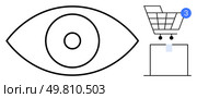 Eye icon beside a shopping cart with notification badge showing three unread alerts. Ideal for e-commerce, consumer behavior, activity tracking, digital marketing, user interface design, online. Eye with Shopping Cart and Notification Symbolizing Online Shopping Surveillance and Activity Monitoring. Стоковая иллюстрация, агентство Ingram Publishing / Фотобанк Лори