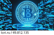 A blue coin with the letter B on it is displayed on a glass table. Стоковое AI-видео, аниматор Виктория Кольцова / Фотобанк Лори