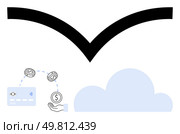 Credit card, money signs, and hand interacting with cloud technology and contactless payment symbol. Ideal for finance, fintech, digital payments, cloud computing, technology solutions, financial. Digital Financial Transactions Enabled by Cloud Technology and Contactless Payments. Стоковая иллюстрация, агентство Ingram Publishing / Фотобанк Лори