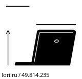 Laptop and upward arrow symbolize technology growth, and progress. Ideal for innovation, advancement, digital learning, business strategies, modern communication, tech evolution. Line metaphor. Growth and Progress Symbolized by Laptop and Upward Arrow in Minimalist Design. Стоковая иллюстрация, агентство Ingram Publishing / Фотобанк Лори