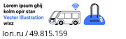 Bus with wireless signal above and a blue handbag tagged with a label. Ideal for transport, travel, technology, lifestyle, convenience, connectivity, marketing. Landing page. Bus with wireless Connectivity and Blue Handbag for Modern Travel and Lifestyle Solutions. Стоковая иллюстрация, агентство Ingram Publishing / Фотобанк Лори