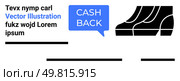 Cashback in blue speech bubble near black shoe silhouettes with text blocks. Ideal for retail promotion, e-commerce, loyalty programs, financial services, online ads, customer retention, sales. Cashback Concept with Shoe Silhouettes and Blue Speech Bubble for Retail Marketing. Стоковая иллюстрация, агентство Ingram Publishing / Фотобанк Лори