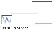 Candlestick graph in a small window with black horizontal lines of varying lengths across the frame. Ideal for stock market, financial analysis, data trends, economic research, investment strategies. Abstract depiction of a fluctuating graph chart with black horizontal lines on white background. Стоковая иллюстрация, агентство Ingram Publishing / Фотобанк Лори