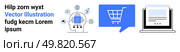 Neural network with nodes, blue shopping cart in chat bubble, laptop interface. Ideal for e-commerce, AI, technology, online shopping, digital payments, web development, and automation. Landing page. E-commerce and Technology Integration AI, Shopping Cart, and Online Payments Theme. Стоковая иллюстрация, агентство Ingram Publishing / Фотобанк Лори
