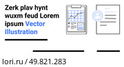 Clipboard with data chart, document with avatar, and lorem ipsum text for placeholder. Ideal for business presentations, data analysis, reporting tools, project management, marketing strategies. Data Analytics and Business Documentation with User Profile Element. Стоковая иллюстрация, агентство Ingram Publishing / Фотобанк Лори