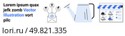 Email with social media icons, watering can symbolizing growth, and online store layout on tablet. Ideal for online marketing, email campaigns, growth strategy, social media, e-commerce, business. Digital Marketing Campaign Setup with Email Engagement, Online Storefront, Growth Strategy Elements. Стоковая иллюстрация, агентство Ingram Publishing / Фотобанк Лори