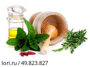 Set of ingredients and spice for food cooking isolated on white background. Стоковое фото, агентство Ingram Publishing / Фотобанк Лори