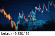 A graph of the stock market is shown with the Capitol building in the background. Стоковое AI-изображение, AI-художник Ярославский Максим / Фотобанк Лори