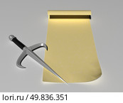 3D steel dagger paper message. Стоковое фото, агентство Ingram Publishing / Фотобанк Лори