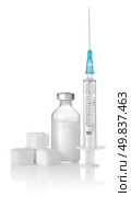 Insulin, sugar and syringe isolated on white background. Стоковое фото, агентство Ingram Publishing / Фотобанк Лори