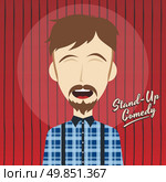 male stand up comedian cartoon character vector illustration. hilarious guy stand up comedian cartoon. Стоковая иллюстрация, агентство Ingram Publishing / Фотобанк Лори