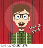 male stand up comedian cartoon character vector illustration. hilarious guy stand up comedian cartoon. Стоковая иллюстрация, агентство Ingram Publishing / Фотобанк Лори