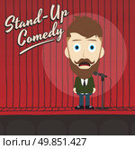 male stand up comedian cartoon character vector illustration. hilarious guy stand up comedian cartoon. Стоковая иллюстрация, агентство Ingram Publishing / Фотобанк Лори