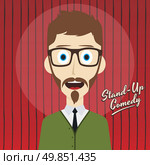 male stand up comedian cartoon character vector illustration. hilarious guy stand up comedian cartoon. Стоковая иллюстрация, агентство Ingram Publishing / Фотобанк Лори