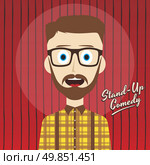 male stand up comedian cartoon character vector illustration. hilarious guy stand up comedian cartoon. Стоковая иллюстрация, агентство Ingram Publishing / Фотобанк Лори