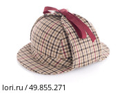 British Deerhunter or Sherlock Holmes cap on white background. Стоковое фото, агентство Ingram Publishing / Фотобанк Лори