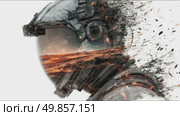 Double exposure of male astronaut with futuristic helmet and cosmic disintegration effect. Стоковое AI-видео, аниматор Анастасия Золотницкая / Фотобанк Лори