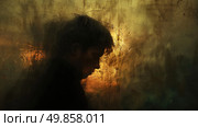 A woman is standing in front of a window with a blurred background, looking outwards. Стоковое AI-изображение, AI-художник Данила Большаков / Фотобанк Лори