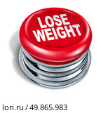 Lose weight fast button as a concept of dieting and healthy eating and low calorie slimming down with nutrition and exercise for human loss of fat and losing pounds for a slimmer body on a white background. Стоковое фото, агентство Ingram Publishing / Фотобанк Лори