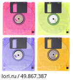 Color floppy disks isolated on white. Стоковое фото, агентство Ingram Publishing / Фотобанк Лори