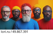 Diverse Men in Colorful Shirts and Eyeglasses. Стоковое AI-видео, аниматор Данила Большаков / Фотобанк Лори