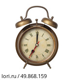 Brown old style alarm clock isolated on white. Стоковое фото, агентство Ingram Publishing / Фотобанк Лори