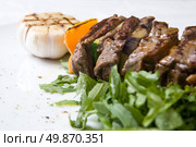 shashlik with potherbs on the plate. Стоковое фото, агентство Ingram Publishing / Фотобанк Лори