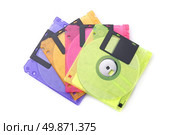 Color floppy disks isolated on white. Стоковое фото, агентство Ingram Publishing / Фотобанк Лори