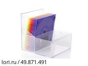 Color floppy disks in box isolated on white. Стоковое фото, агентство Ingram Publishing / Фотобанк Лори
