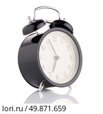 Old fashioned alarm clock on white background. Стоковое фото, агентство Ingram Publishing / Фотобанк Лори