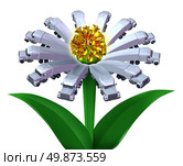 Transportation recruitment concept with freight trucks in the shape of a flower and megaphone center announcing opportunities in transport hiring symbol for the trucking industry new drivers isolated on white. Стоковое фото, агентство Ingram Publishing / Фотобанк Лори