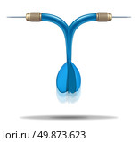Financial diversification to reduce risk in investing with different portfolios and goals as a blue dart with two heads with diverging paths going in opposite directions as a crossroad symbol on white. Стоковое фото, агентство Ingram Publishing / Фотобанк Лори