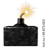 Explosive blank bomb sign with an ignited burning dangerous weapon device on the verge of exploding as an urgent limited time announcement advertisement for important time sensitive message on a white background. Стоковое фото, агентство Ingram Publishing / Фотобанк Лори