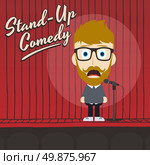 male stand up comedian cartoon character vector illustration. hilarious guy stand up comedian cartoon. Стоковая иллюстрация, агентство Ingram Publishing / Фотобанк Лори
