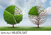 Moving market share with a group of trees shaped as pie chart financial graphs as a finance concept of transferring funds and equity from one company or industry to another on a summer sky background. Стоковое фото, агентство Ingram Publishing / Фотобанк Лори