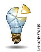 Creative pie chart shape from a light bulb with sections that are bright and illuminated as a business concept of innovation sectors data for new ideas and imagination. Стоковое фото, агентство Ingram Publishing / Фотобанк Лори