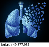 Lung illness and losing human lungs health care concept as a decline in respiratory function caused by cancer or disease as the organ slowly breaks down in little pieces on a black background. Стоковое фото, агентство Ingram Publishing / Фотобанк Лори